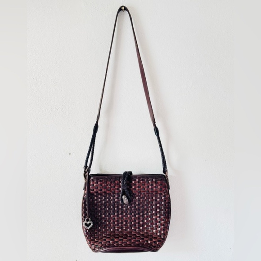 Vintage Brighton brown woven leather bucket bag/ crossbody purse